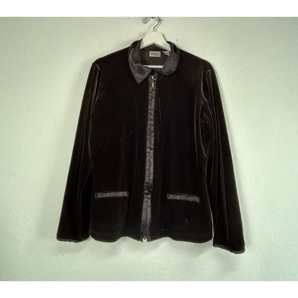 Chico's Brown Velvet Satin Trim Long Sleeve Jacket Size 1 Lightweight Stretch - Picture 1 of 7